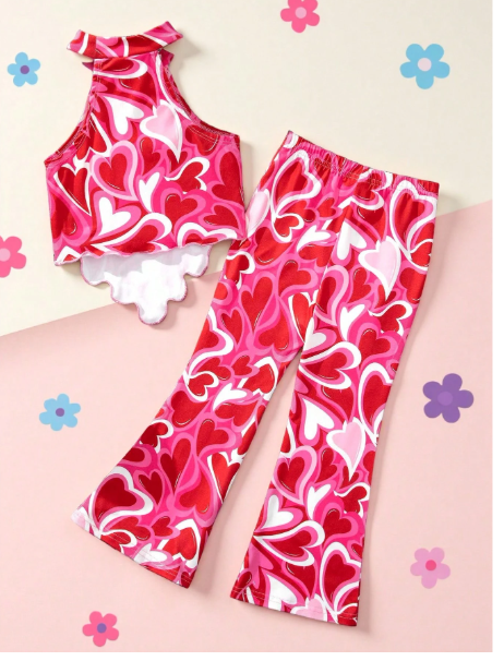 Young Girl Fashionable Sweetheart Halter Neck Top With Flare Pants Carousel 1