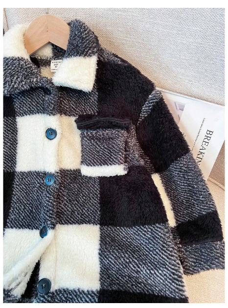 Young Girl Fall/Winter Clothes Young Girl Double-Faced Black & White Checkered Long Sleeve Carousel 5