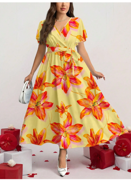 Plus Size Floral Print Casual Retro Loose Dress Carousel 1