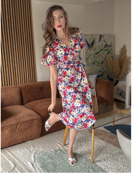 Floral Allover Print Tie-Up Wrap Dress