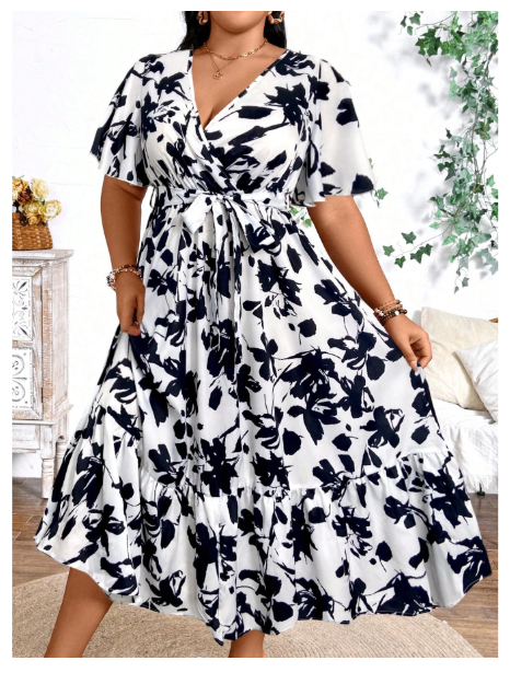 Plus Size Holiday Floral Print Dress Maxi Women Outfit Carousel 4
