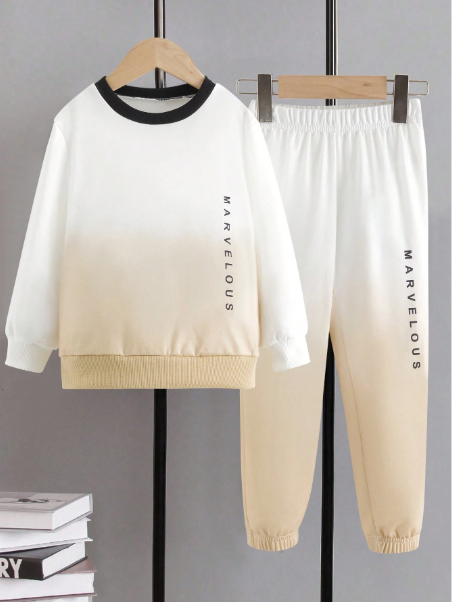 Young Boy Letter Graphic Ombre Sweatshirt & Sweatpants