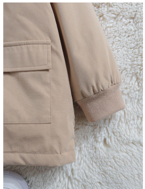 Young Boy Flap Pocket Fuzzy Trim Hooded Thermal Lined Zipper Front Coat Carousel 5