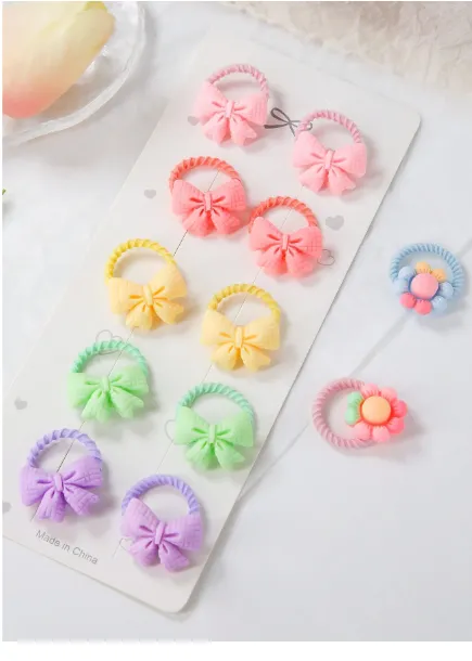 20pcs/Set OPP Bag Candy Color Floral Bowknot Elastic Hair Ties Carousel 5