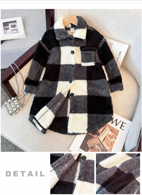 Young Girl Fall/Winter Clothes Young Girl Double-Faced Black & White Checkered Long Sleeve