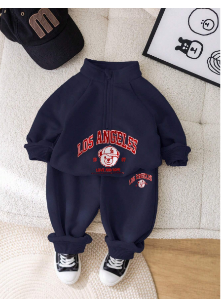 2pcs Baby Boy/Girl Cute Letter Print Mock Collar Sweatshirt And Elastic Waist Pants Set