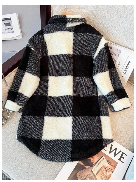 Young Girl Fall/Winter Clothes Young Girl Double-Faced Black & White Checkered Long Sleeve Carousel 3