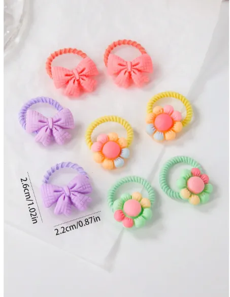 20pcs/Set OPP Bag Candy Color Floral Bowknot Elastic Hair Ties Carousel 6