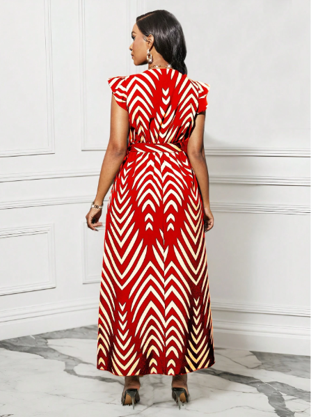Women's V-Neck Waist Gathered Swing Dress Carousel 1