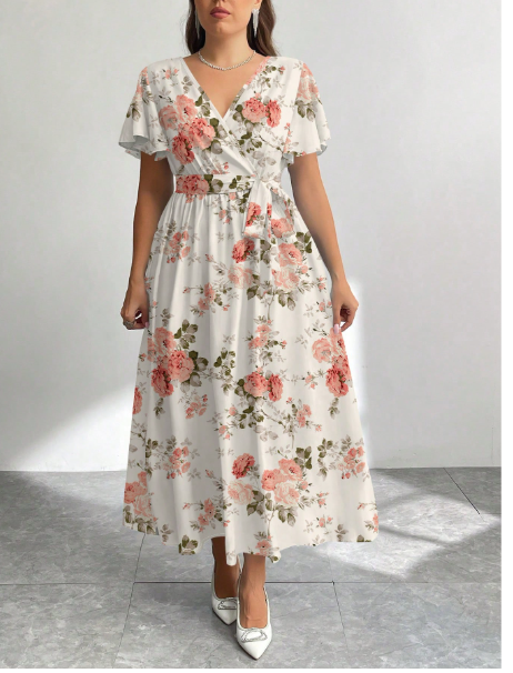 Plus Size Casual Vintage Floral Pattern Loose Dress Carousel 3