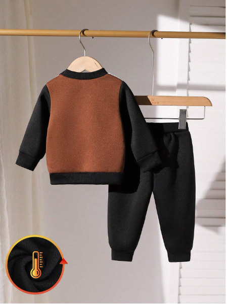 2pcs Baby Boy Casual Patchwork Sweatshirt And Pants Set Carousel 1