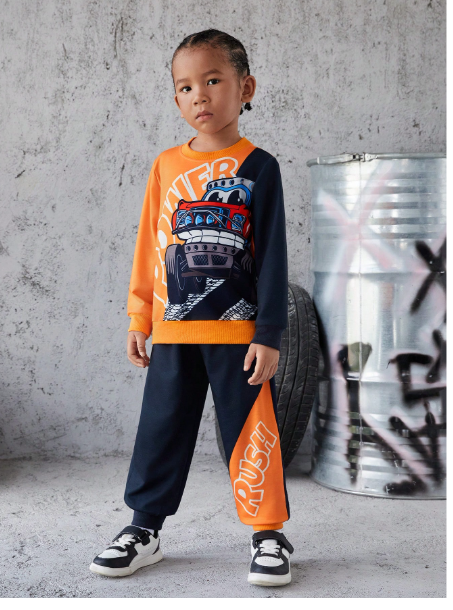 Young Boy Car & Letter Graphic Pullover & Sweatpants Carousel 2