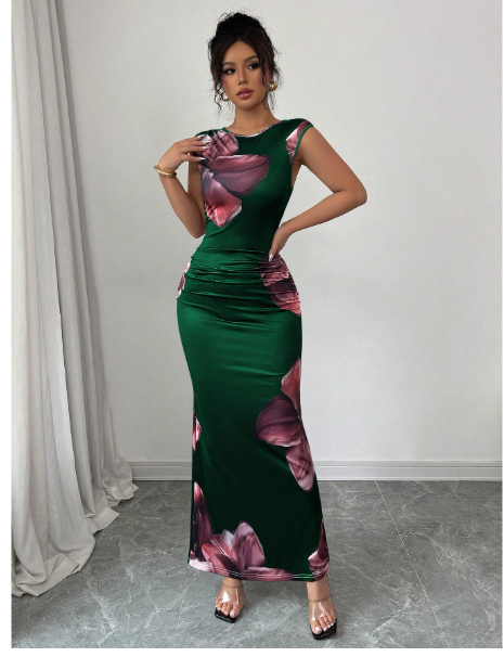 Round Neck Sleeveless Floral Print Minimalist Elegant Women Dress Carousel 3