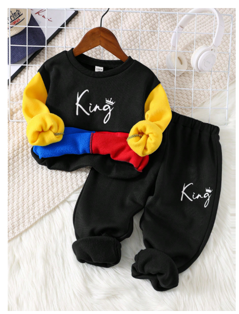 pcs/Set Young Boys Casual Lovely Daily Comfortable Versatile Color-Blocking Crew Neck Long Carousel 3