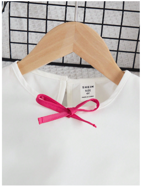 Young Girl Bow Front Ruffle Trim Top & Paperbag Waist Pants Carousel 3
