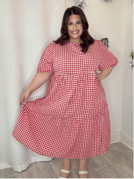 Plus Size Plaid Print Casual Dress Carousel 5