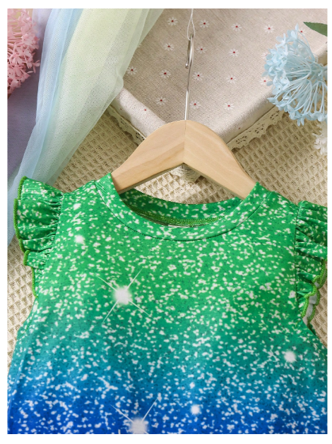 Young Girl Unicorn Printed Flutter Sleeve Dress Carousel 3