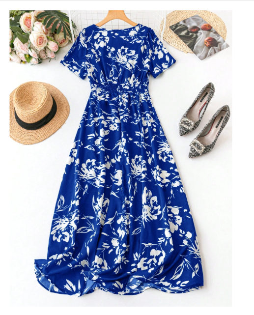 Women Short Sleeve V-Neck Simple Fashion Dress Carousel 7