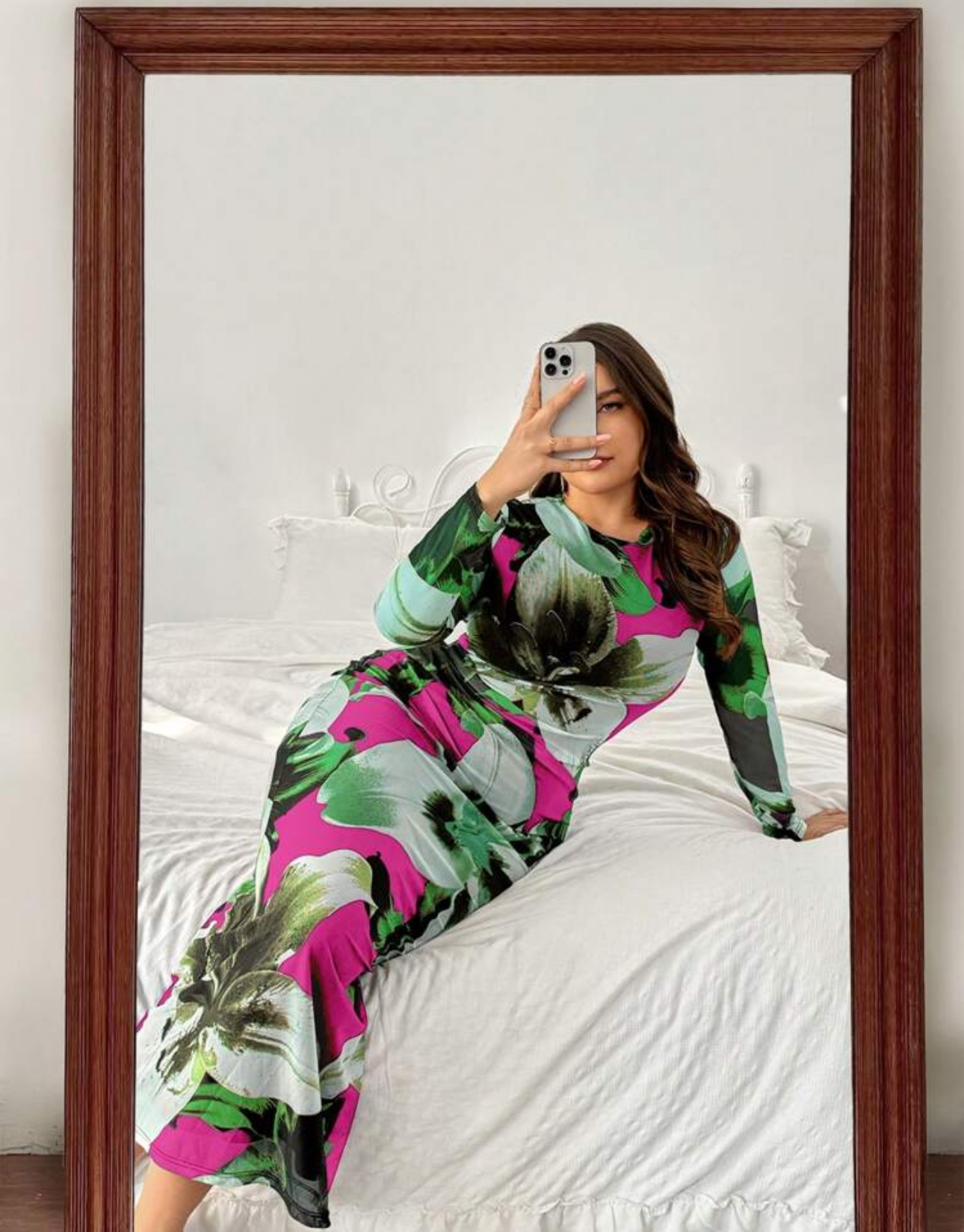 Women floral print elegant long fitted Dress Carousel 1