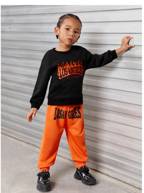 Young Boy Letter Graphic Pullover & Sweatpants Carousel 4