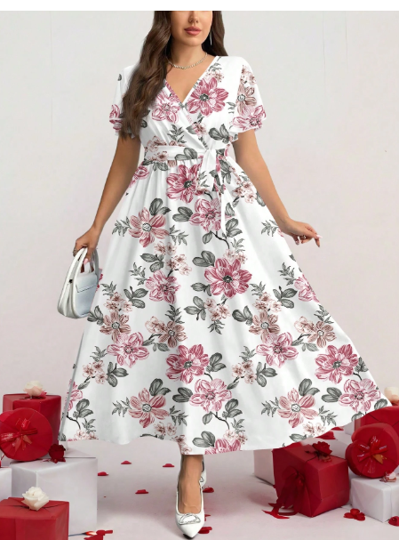 Retro Floral Pattern Loose Fit Plus Size Dress Carousel 2