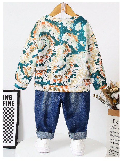 Young Boy Tie Dye Sweatshirt & Jeans
