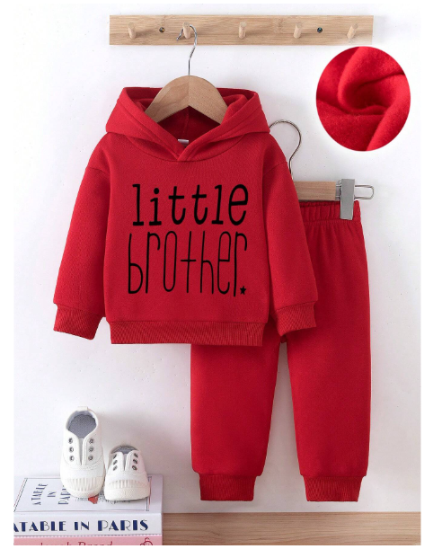 Baby Boy Funny Letter Print Thermal Lined Hooded Sweatshirt And Pants Set Carousel 2