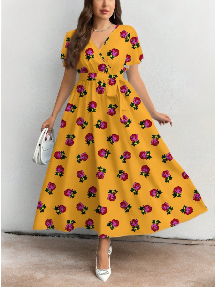 Plus Size Casual Retro Floral Pattern Loose Fit Dress Carousel 1