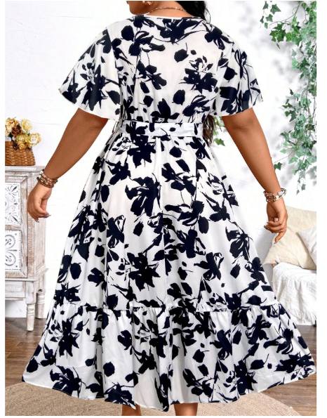 Plus Size Holiday Floral Print Dress Maxi Women Outfit Carousel 1