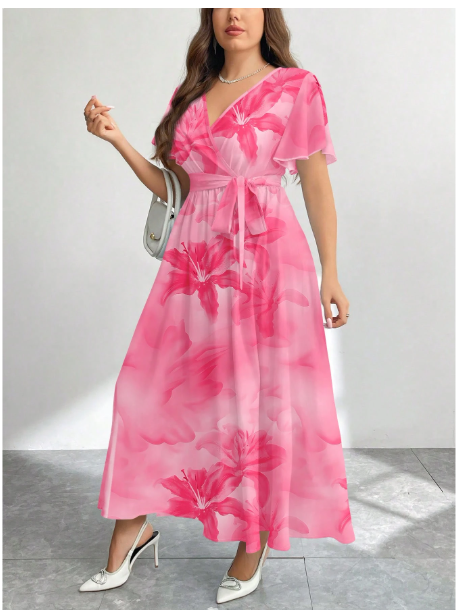 Floral Pattern Loose Fit Plus Size Dress Carousel 3