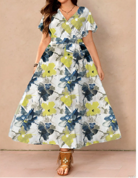 Casual Vintage Floral Pattern Loose Plus Size Dress Carousel 2