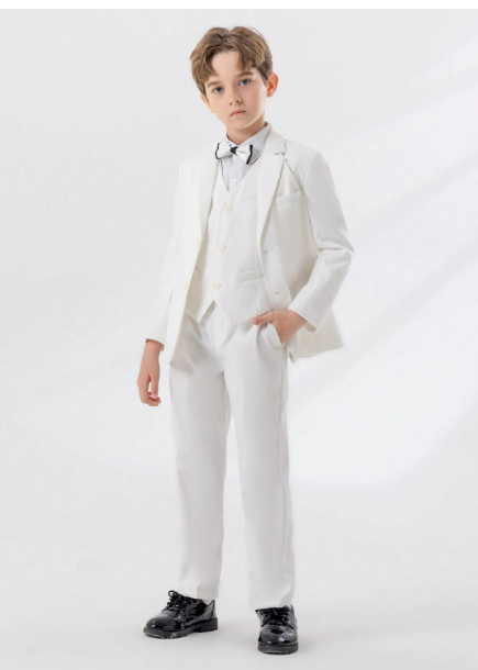 4pcs Young Boy Gentleman Suit Set: Jacket, Vest, Pants, Bow Tie