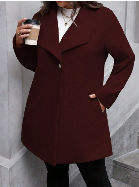 Plus Size Women's Solid Color Long Sleeve Single-Breasted Lapel Casual Overcoat Carousel 2