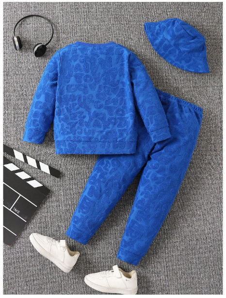 Young Boy Textured Sweatshirt & Sweatpants & Hat Carousel 1