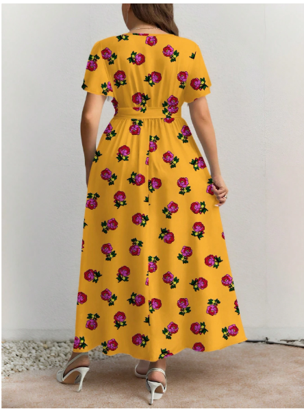 Plus Size Casual Retro Floral Pattern Loose Fit Dress Carousel 2