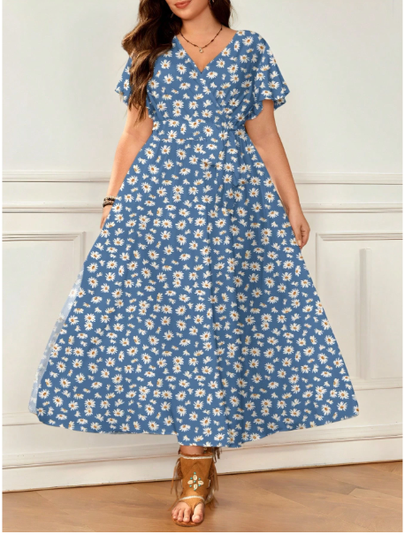 Casual Retro Floral Pattern Loose Plus Size Dress Carousel 4