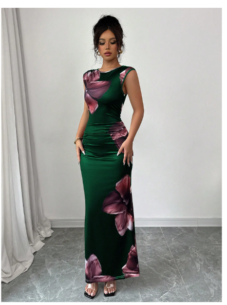 Round Neck Sleeveless Floral Print Minimalist Elegant Women Dress Carousel 4