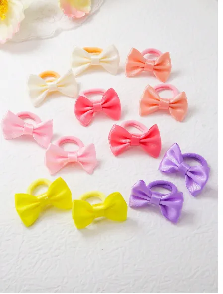 10pcs/Set Teen Solid Color Bow Scrunchies Random Colors Cute Teen Hair Ties Elastic Hair Bands  Carousel 2