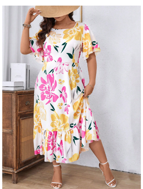 plus Size Boho Casual Loose A-Line Floral Print Dress Carousel 5