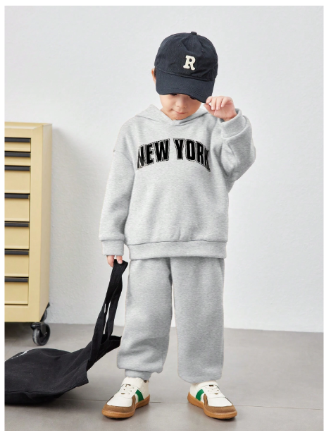 2pcs/Set Young Boys Casual Letter Graphic Hoodie And Pants