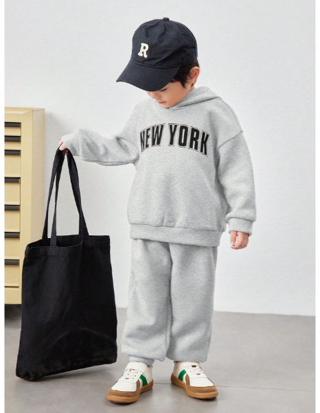 2pcs/Set Young Boys Casual Letter Graphic Hoodie And Pants Carousel 3