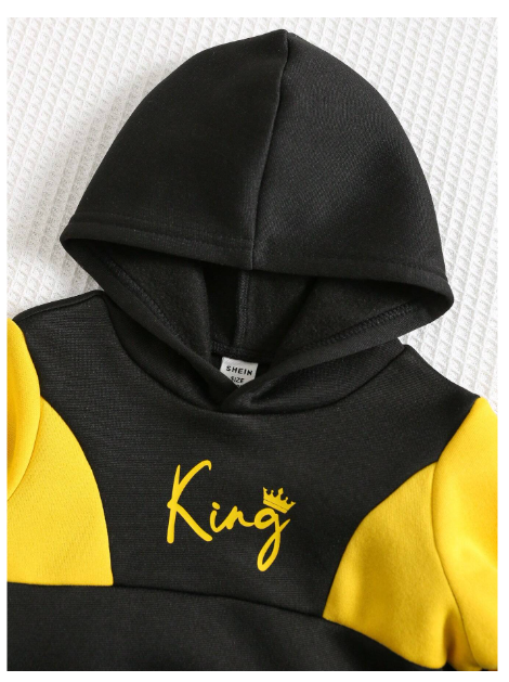 2pcs Baby Boy/Girl Black & Yellow Patchwork Sweatshirt And Loose Fit Color Block Jogger Pants Set Carousel 4