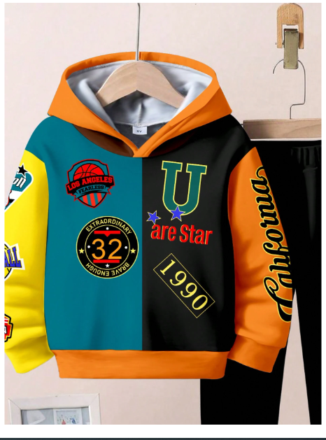 2Pcs Young Boys Loose Fit Sporty Casual Comfortable Oversized Hoodie Carousel 4