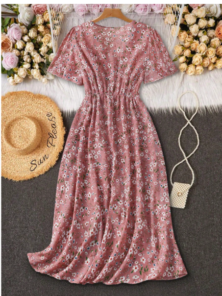 Plus Size Ditsy Floral Ruffle Tie Wrap Around Dress Carousel 1