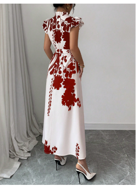 Women's Casual Floral Print Cap Sleeve Long Dress Carousel 1