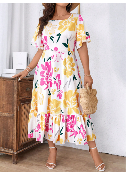 plus Size Boho Casual Loose A-Line Floral Print Dress Carousel 1