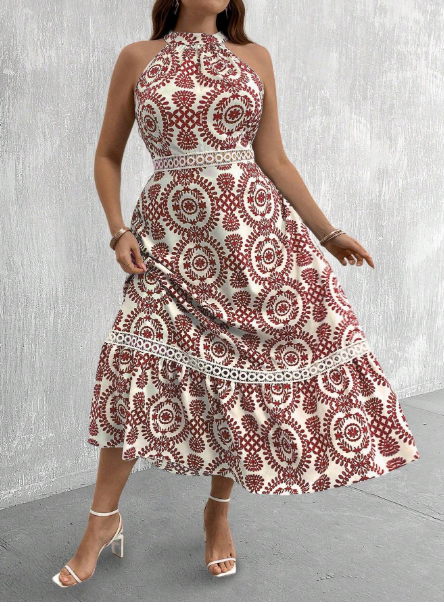 Plus Size Boho Allover Print Halter Dress Carousel 3