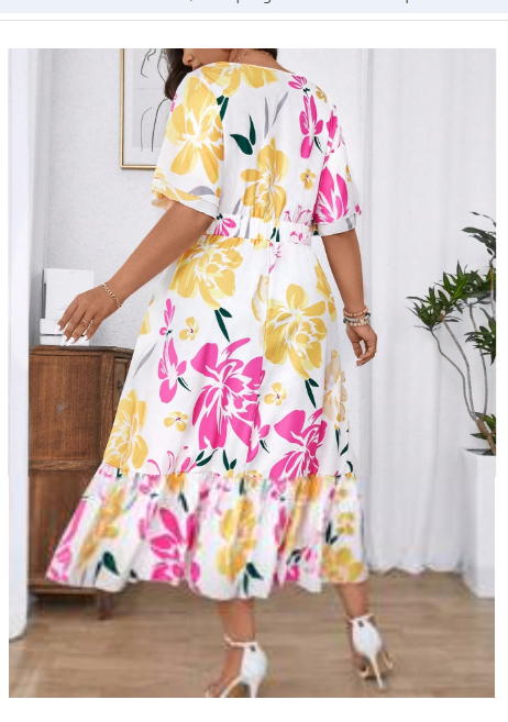 plus Size Boho Casual Loose A-Line Floral Print Dress Carousel 2