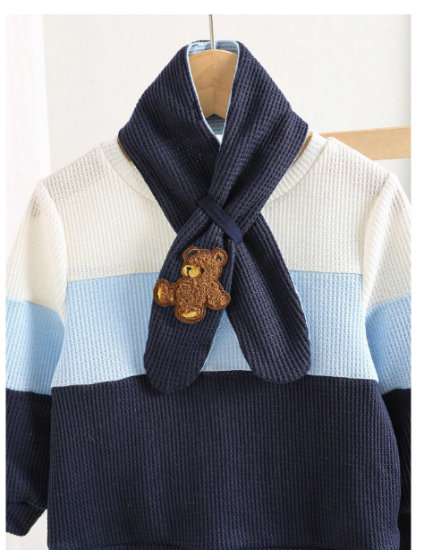3pcs/Set Infant/Toddler Knitted Textured Jacquard Double Layer Padded Sweatshirt, Pants And Scarf Set Carousel 4