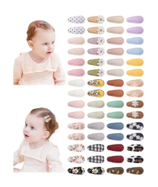 50/20/10 Pieces Baby Girl Cute Toddler Press Button Hair Clips With Flower Pattern